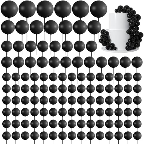 Morcheiong 114 Pcs Cake Balls Decorations and Cake Topper Foam Balls for Cake Decorations - Birthday Party, Wedding, Anniversary (Black)