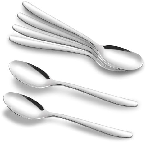 Albert Austin 6 Pieces Teaspoons 15cm Stainless Steel Coffee Spoons with Mirror Polished Finish Dishwasher Safe Small Spoons with Modern and Elegant Design Round Edge for Home Kitchen & Restaurant