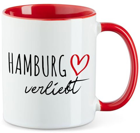 Huuraa Teetasse Hamburg verliebt Geschenk 330ml Rot Hamburg Präsent