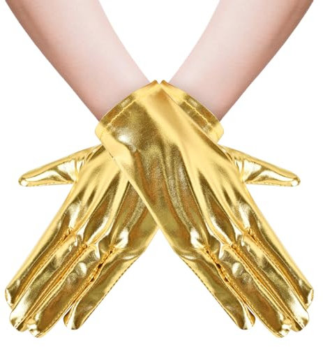 DIELOVEHUA Halloween Handschuhe Gold Kurz, Metallic Kostüm Handschuhe für Partys, Cosplay, Hochzeit