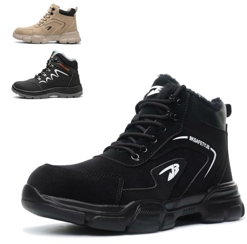 Scarpe Antinfortunistiche Invernali Leggere Uomo Donna Impermeabili Scarpe da Lavoro con Punta in Acciaio, con Calda Imbottitura, Stivali Sicurezza, Nero, EU 43