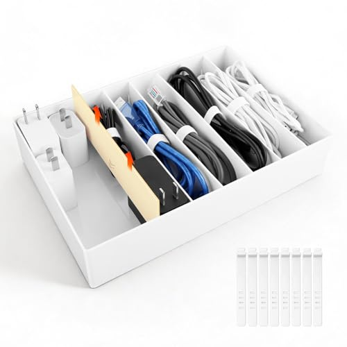 DoocliB Kabel Organizer Box Groß mit 7 Fächer und 8 Kabelbindern