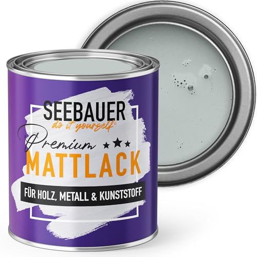 SEEBAUER diy Mattlack Hellgrau 375ml für Innen & Außen (No. 216 Mountain Slate) Möbelfarbe ohne Schleifen - Hybrid-Lack für Holz, Metall, Kunststoff - Holzlack, Möbellack hohe Deckkraft