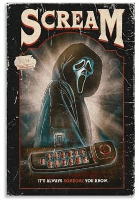 ZBSXLBNG Scream Movie Vintage Poster Dekorative Malerei Leinwand Wandkunst Wohnzimmer Poster Schlafzimmer Malerei 12x18inch(30x45cm)