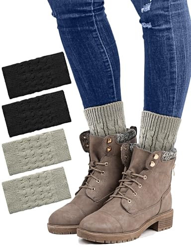 MELLIEX 2 Paare Damen Beinstulpen Winter Warme Kurze Beinwärmer Gestrickte Bein Wärmer Legwarmer für Damen Mädchen