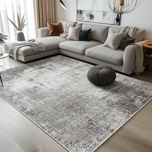 BEIMO Tappeto Salotto Pelo Corto, Moderno Tappeto Camera Da Letto, Tappeti Antiscivolo Lavabile, Tappeti Astratto per Cameretta, Soggiorno, Sala, Scendiletto, Inchiostro E Grigio, 120x170cm