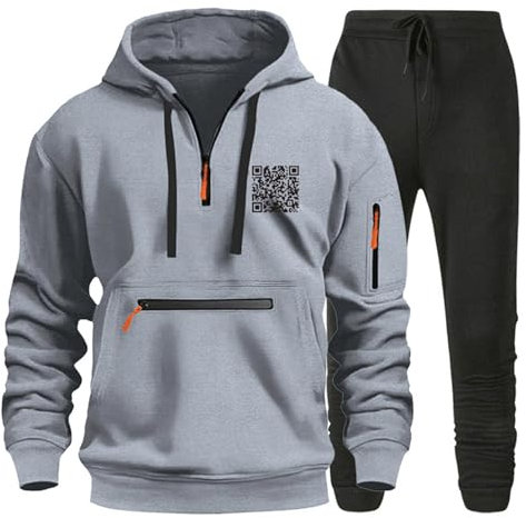 Hoodie Herren Jogginganzug Herren 2-Teilig Set Trainingsanzug Tracksuit Mit Reißverschluss Tasche Freizeitanzug Trainingshose Übergangs Sportanzug Sportbekleidung Für Herren(#E Light Gray,L)