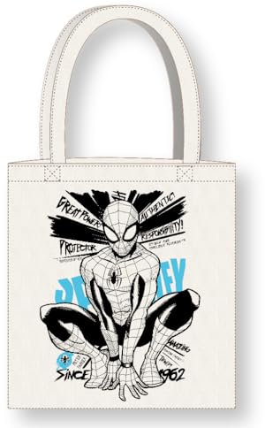 Konix Cerdà Marvel Spider-Man Tote Bag Tasche mit langen Griffen - 36 x 39 cm - Polyester und Baumwolle - Weiß
