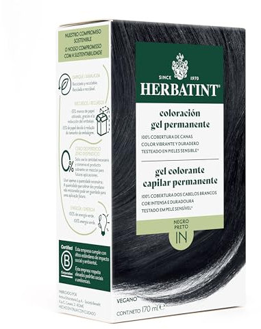 Herbatint Coloración Gel Permanente para Cabello 1N Negro - 170 ml | Sin Amoniaco, 100% Cobertura de Canas | para Pieles Sensibles, con 8 Extractos Naturales Bio