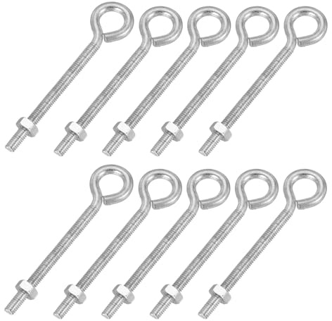 PATIKIL M4 x 50 mm ögonskruvar, 10 stycken kolstål gängade öglor, skruvar med mutter för att hänga upp eller säkra kablar, silver