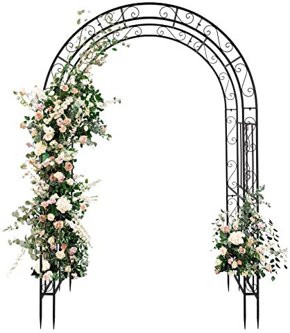 LEADZM – Gartenbogen aus Metall 134.5X 58.5x213cm – Rosenbogen ohne Tür in Schwarz – Stabiles Rankgerüst für Kletterpflanzen (Rosengewächse, Weinreben)