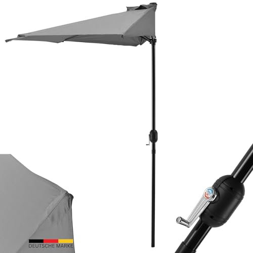 DELUKE® Sonnenschirm Halbrund Wasserfest EKDO - Ø300, Grau | Halb-Sonnenschirm Halbschirm Gartenschirm Balkonschirm Terrassenschirm Halbrundschirm