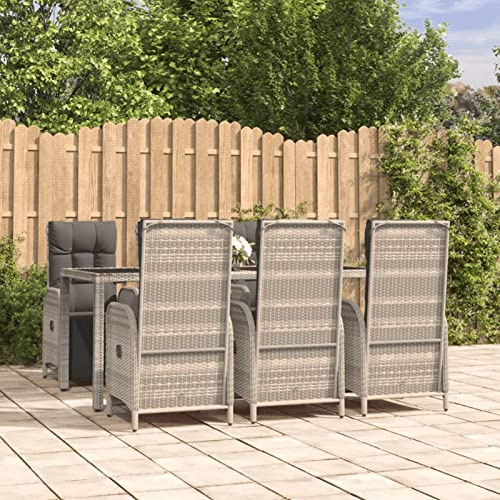 IKAYAA Rattan Essgruppe 6 Personen Gartenmöbel Essgruppe mit Verstellbare Hochlehner Stühlen Garten Sitzgruppe Grau Rattan Gartenmöbel Set mit Auflagen Sitzgarnitur mit 190 cm Tisch #5