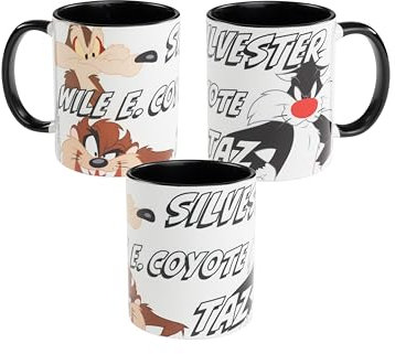 Looney Tunes Tasse - Coyote, Silvester, Taz Kaffeetasse Becher Kaffeebecher aus Keramik Schwarz/Weiß 320 ml