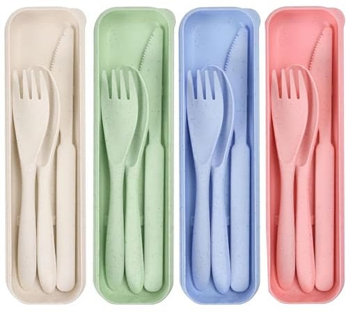 4 Pezzi Posate Da Campeggio, Set Posate Da Viaggio, Posate Campeggio, Cucchiaio Coltello Forchetta Per Scuola Ufficio Viaggi Picnic