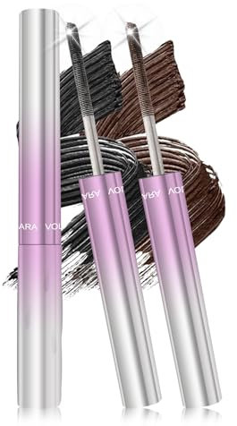 Metal Mascara Wasserfest, Schwarz Braun Iron Wand Mascara 3D Curling Long Lasting, Waschbarer Metallbürstenkopf, No Clumping, No Smudging, Precision Defining, Längere Wimperntusche für Frauen-01+02