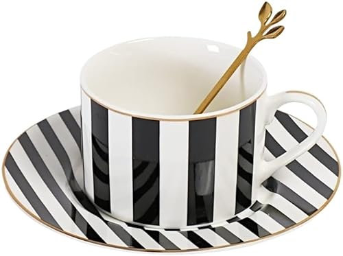 AQKKMN Set di Tazze da caffè a Righe Europee, in Ceramica, Porcellana, Tazza da tè Inglese pomeridiano, teiera impilabile Tazza di caffè(2)