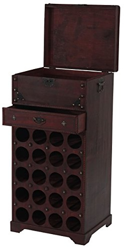 Berlinlodge Weinregal mit Schublade und Truhe Flaschenregal für 20 Flaschen HxBxT 94x46x38cm Kolonialstil Rot/Braun Küche Esszimmer Keller Wohnzimmer Flur Büro Deko rustikal Weinschrank Weinständer