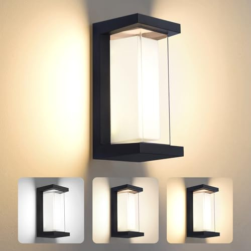LED Wandleuchte Aussen Wandlampe 24W Einstellbare 3 Lichtfarben IP65 Wasserdicht Außenwandleuchten Innen Wandleuchten Aussen Aluminium Aussenlampe Rechteck für Wohnzimmer Garten Veranda Flur Balkon