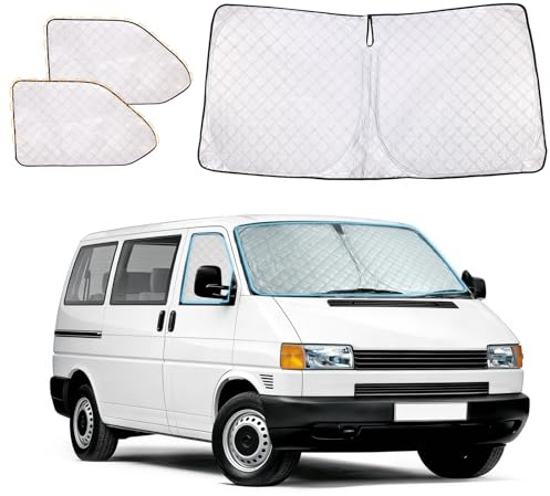 XCBYT Sonnenschutz Auto für VW T4 Frontscheibe & Seitenscheibe - 3er | Perfekte Passform, 6-lagiger Stoff, Windschutzscheibe Verdunkelung, Schützt Privatsphäre, Innen Faltbare