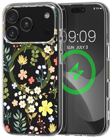 kwmobile kristallklares Hardcase kompatibel mit Apple iPhone 17 Pro Hülle - kompatibel mit MagSafe - Acryl-Hülle mit TPU Case - Zauberhafte Blumen