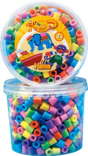 Hama Perlen 8571 Bügelperlen Dose mit ca. 600 bunten Maxi Bastelperlen mit Durchmesser 10 mm im Pastellmix, kreativer Bastelspaß für Groß und Klein
