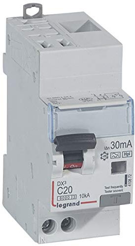 Legrand 410872 Disjoncteur différentiel monobloc DX³6000 10kA arrivée haute automatique départ bas vis, U+N 230V, 20A typeF, 30mA