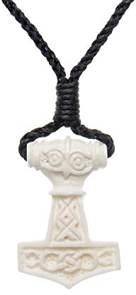 81stgeneration Frauen Männer Handgeschnitzt Knochen Keltisch Thor Hammer Amulett Anhänger Halskette