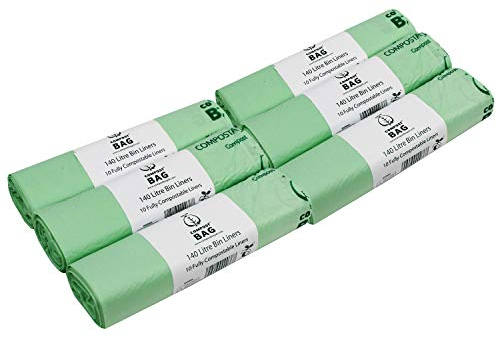 140 Litre x 60 bags Compost Bag Compostable Wheelie Bin Liner - Biodegradeable Sacks/Liners - EN 13432 - Compostable 140L Bags with Composting Guide