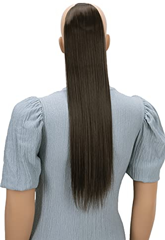 CAISHA 60cm Zopf mit 2 Bändern Pferdeschwanz Langhaar Extensions Haarverlängerung Haarteil Glatt Dunkelbraun HC3a