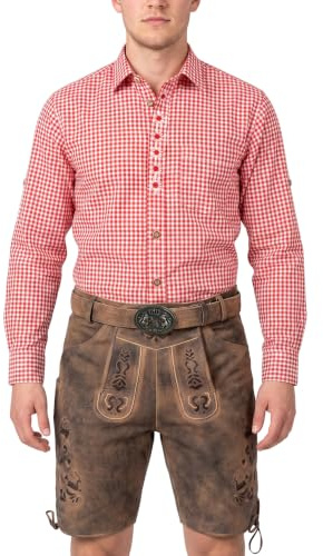 German Wear Trachtenhemd Langarm mit Edelweiß-Stickerei – Klassischer Kentkragen & Krempelärmel