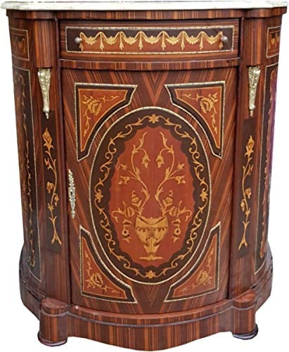 Casa Padrino Empire Kommoden Schrank mit Marmorplatte Mahagoni Intarsien - Barock Möbel Kommode
