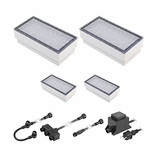 ledscom.de LED Pflaster-Stein Gorgon Boden-Einbauleuchte für außen, 20x10cm, 12V, warm-weiß 4er Set