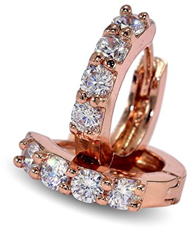 Blue Diamond Club - 9ct Rose Gold Filled Womens Small Hoop Earrings with Sparkling White Crystals