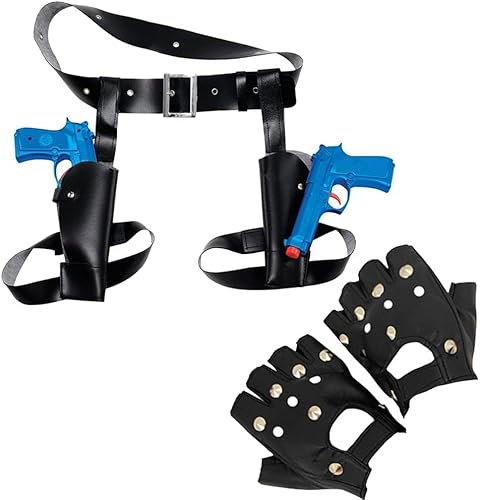 TEMPLE RAIDER FANCY DRESS ACCESSORY - 2 PIECE VIDEO GAME CHARACTER FANCY DRESS SET - STUDDED GLOVES AND THIGH HOLSTER AND GUN
