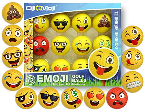 Oji-Emoji-Golfbälle, Premium-Emoji-Golfbälle, einzigartige, professionelle Übungs-Golfbälle, 12 Stück, Emoji-Golfer-Geschenk für alle Golfer, lustiges Golfgeschenk für Männer, Kinder, Golf-Zubehör