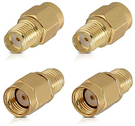 kwmobile 4X RP-SMA Stecker auf SMA Buchse Adapter - RP-SMA Male ohne Pin zu SMA Female ohne Pin Konverter - SMA-Adapter Koaxial Steckverbinder