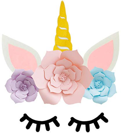 Amosfun DIY Einhorn Hintergrund Papier Blumen Wand Dekoration mit Glitzer Horn Ohr Wimpern Wand Sticker für Baby Zimmer Mädchen Geburtstag Baby Dusche Party