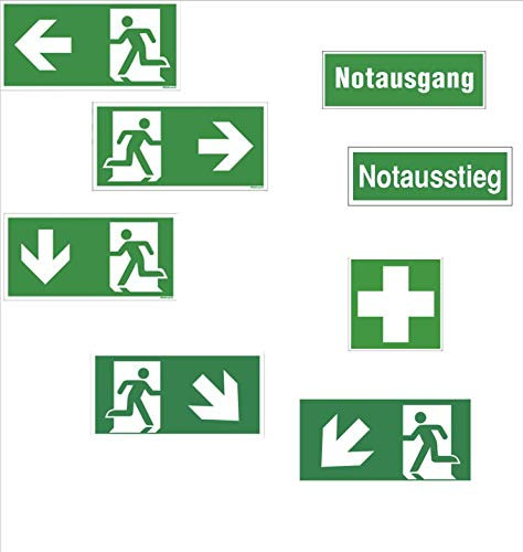 Fluchtweg Notausgang Schild Aufkleber nachleuchtend, selbstklebend ASR A1.3 ISO 7010 von MBS-FIRE®, Farbe: Pfeil links abwärts