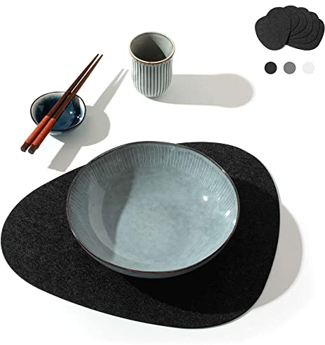 chillify Tischuntersetzer 6er Set I Untersetzer Filz | Tischset rutschfest hitzebeständig waschbar Oval Dunkelgrau