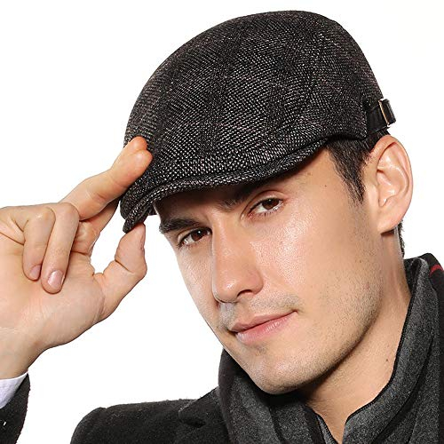 Superora Schirmmütze Herren Barett Schiebermüntze Baskenmütze Herrenmütze Winter Warme Cap Newsboy Flat Schwarz