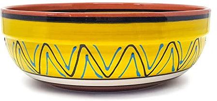 Verano Spanish Ceramics Fiesta Hand Painted Dishware Deep Salad Fruit Food Serving Bowl - 26cm Yellow