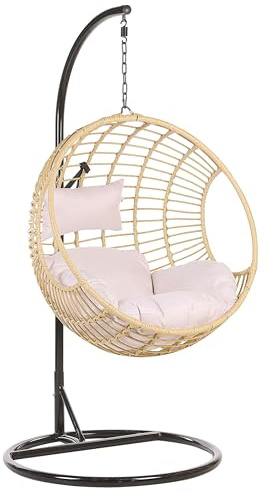 Beliani Moderner Hängekorbsessel Rattan mit schwarzem Gestell inkl. Kissen Beige Aspio