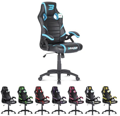 BraZen Puma PC Gaming Chair for Adults Ergonomic Office Computer Chairs Gaming for Adults Video Games Seat Ergonomic Office Computer Video Games Seat Black Blue