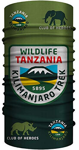 Club of Heroes Tanzania Kilimanjaro Bandana, nahtloses Multifunktionstuch 25 x 50 cm aus weicher Mikrofaser/Schlauchschal Halstuch Schal/Afrika Tansania Safari Serengeti Reise Reiseführer