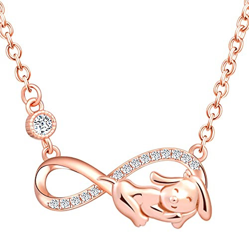 MicLee Collier pendentif femme fille, collier en argent 925, collier chiot mignon et symbole de l'infini, zircon incrusté, pendentif animal personnalisé, chaîne réglable, or rose
