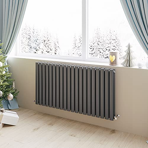Huiyang Horizontal Radiator Oval Column Designer Central Heating Rad 600x1180mm Double Anthracite