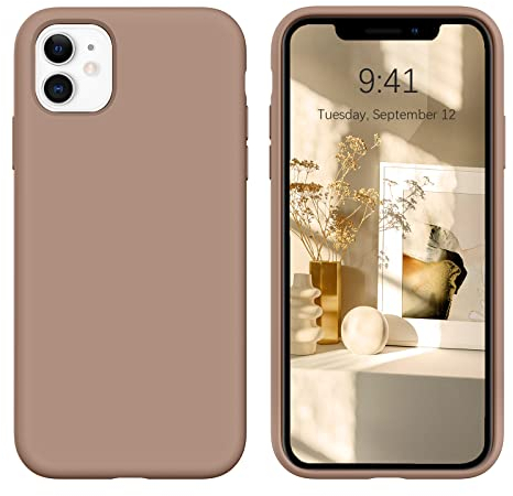 DOMAVER Hülle Liquid Silikon, Handyhülle Case Ultra Dünne Rundumschutz mit Weichem Microfiber-Innenfutter Stoßfeste Kratzfest Schutzhülle für iPhone 11 6.1, Braun