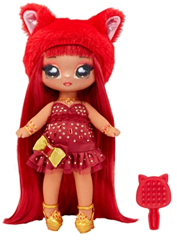NA! NA! NA! SurpriseSweetest Gems Serie - Ruby Frost - Geburtsstein Granat - Weiche 19 cm große Modepuppe mit roten Haaren, Taftkleid, Mütze & Bürste - Zum Sammeln - Für Kinder ab 5 Jahren