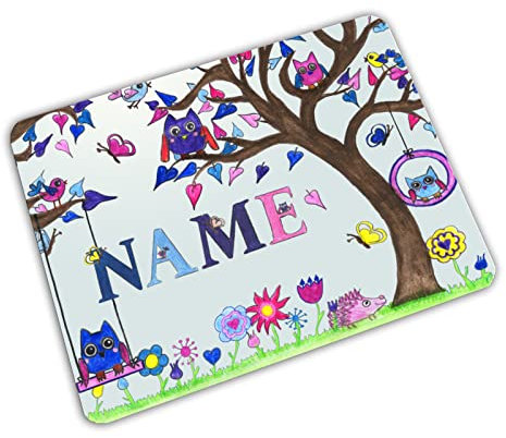 Vesperbrettchen mit Name/Frühstücksbrettchen Brotzeitbrettchen Schneidebrettchen mit Motiv und Personalisierung/Kinder/Vesperbrett Brotzeitbrett Frühstücksbrett Schneidebrett (Eule)